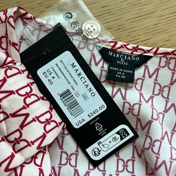 NWT Marciano by Guess Betty Blue Silky Wrap Dress Monogram Blush Red Size 4 - Picture 9 of 14